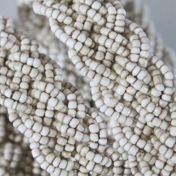 Vintage Belt Braided Strands Of Beige Brown Glass Beads Button Toggle Tassel - Picture 7 of 11